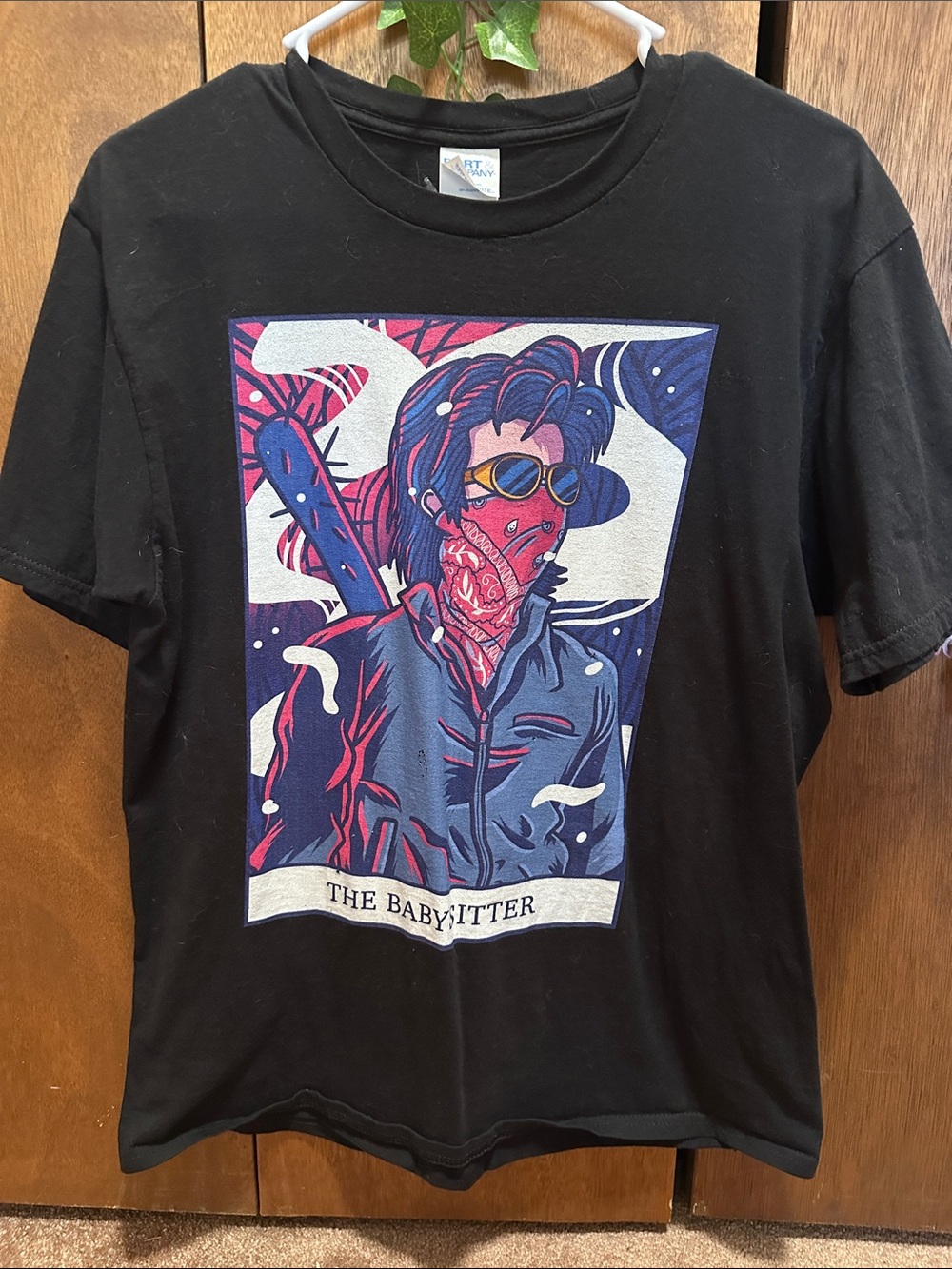 Port and Company Black Graphic Tee with Red and Blue Illustration